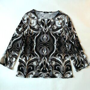 Dennis Basso Printed Caviar Crepe Top Keyhole Black Size 3X A349296